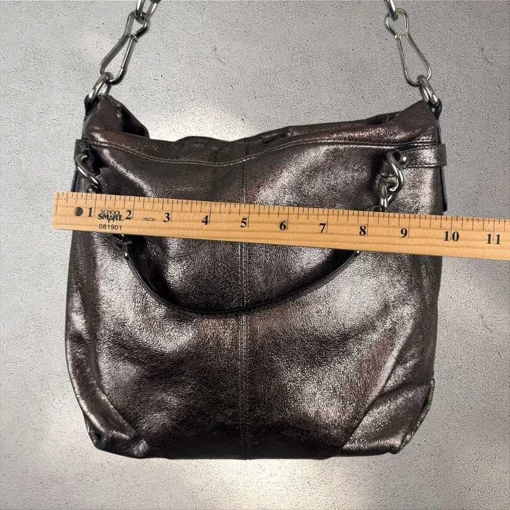 Coach Brooke Pewter Silver Metallic Leather Satchel Shoulder Bag Purse F17165